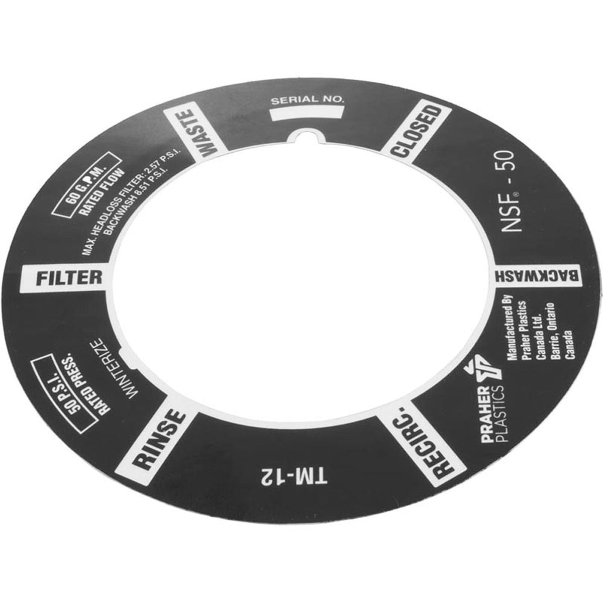 Decal, Praher ABS 1-1/2" Top Mount Valve