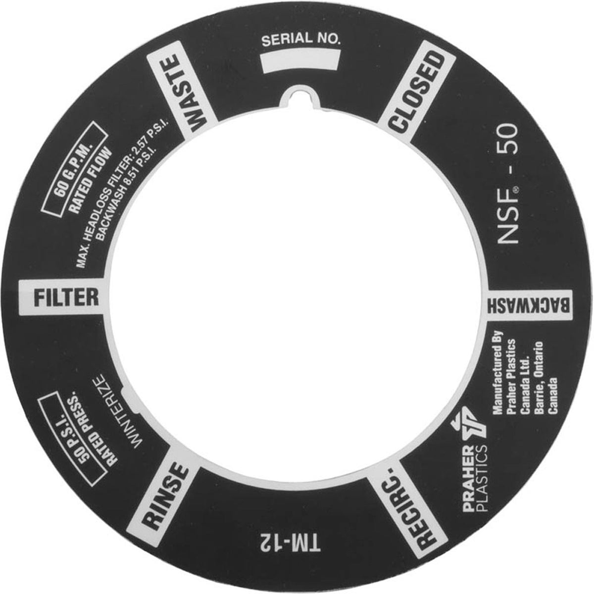 Decal, Praher ABS 1-1/2" Top Mount Valve