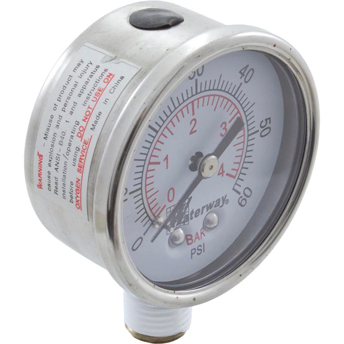 Pressure Gauge, Waterway, 1/4"mpt, 0-60psi, Bottom Mount