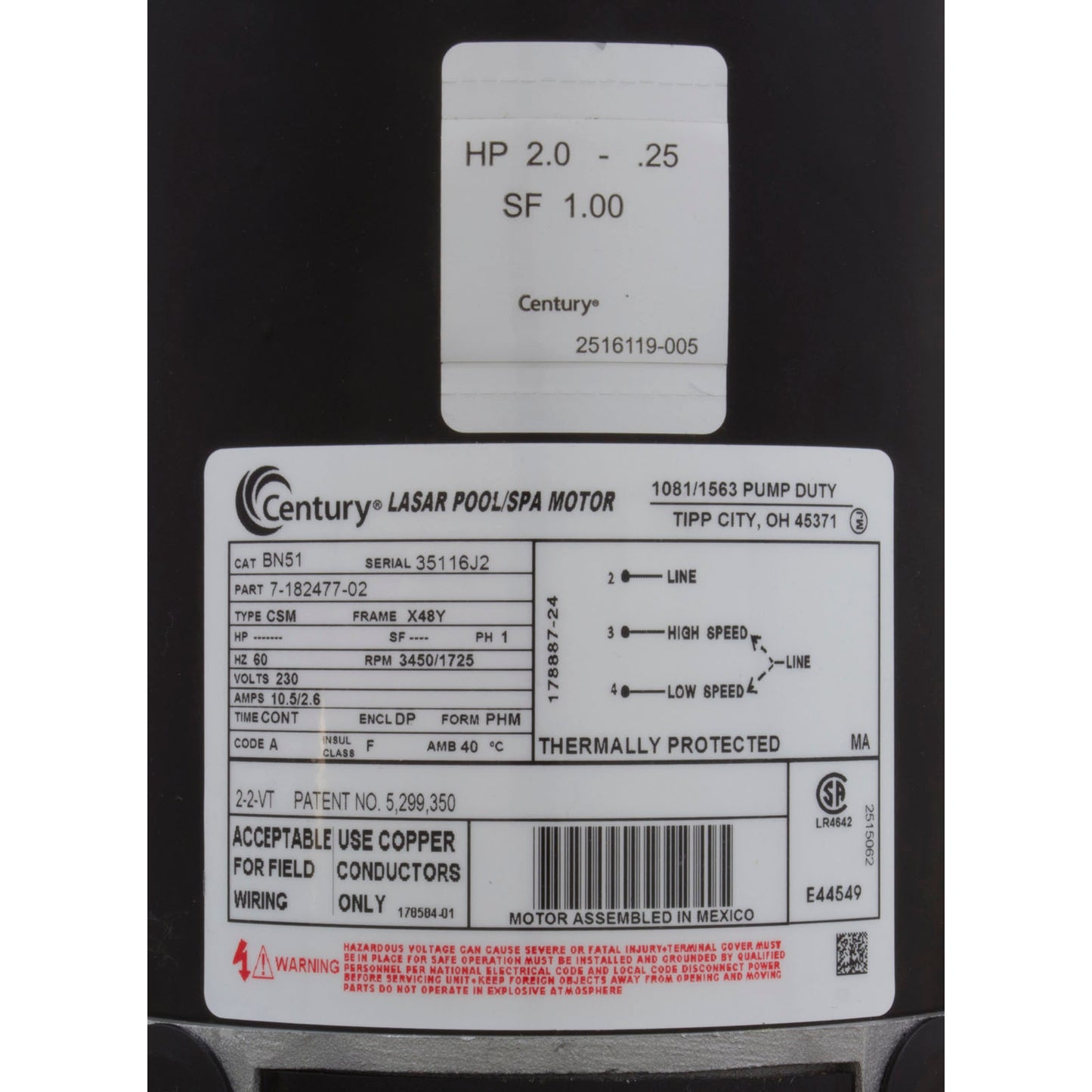 Bomba, Dura-Jet DJ, Century, 2.0 hp, 230 V, 2 velocidades, 2"