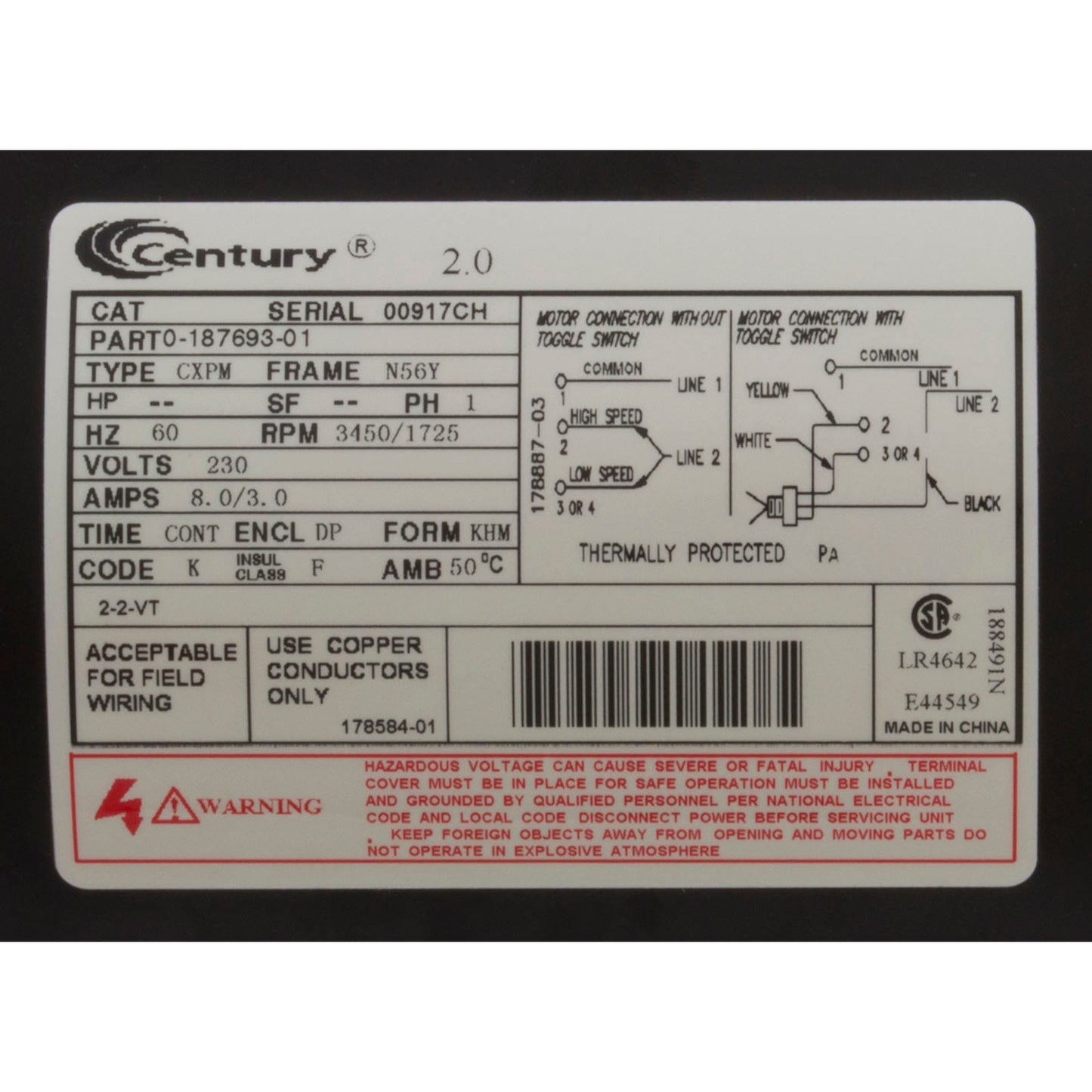 Bomba, BWG Dura-Jet, 3.0SPL, 230v, 2 velocidades, marco 56, Marquis Repl