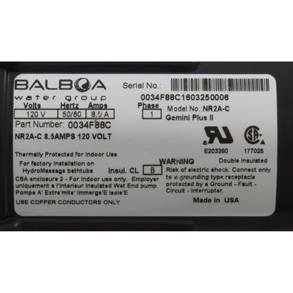 Bomba, para baño, BWG Gemini Plus II, 0,75 hp, 115 V, 1-1/2", con AS, OEM