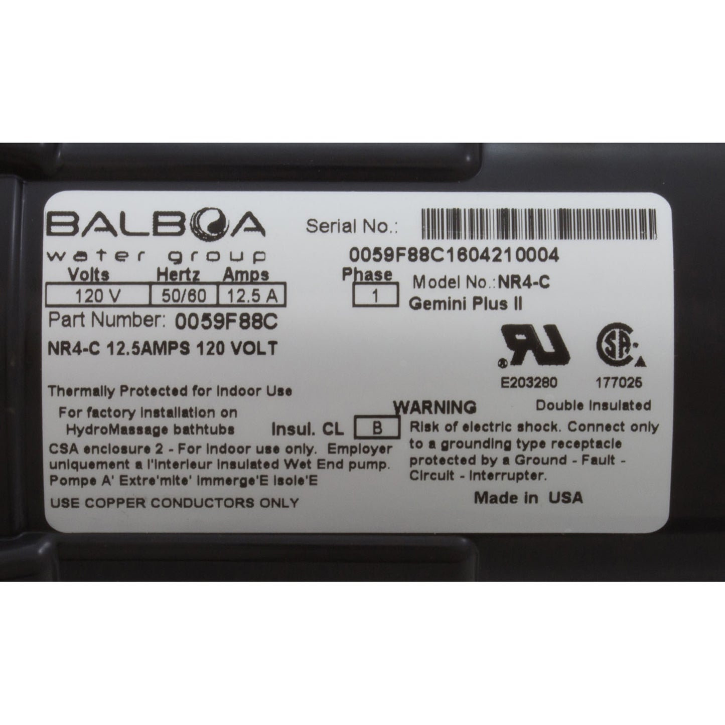 Pompe, bain, BWG Gemini Plus II VS, 1,5 cv, 115 V, 1-1/2", OEM