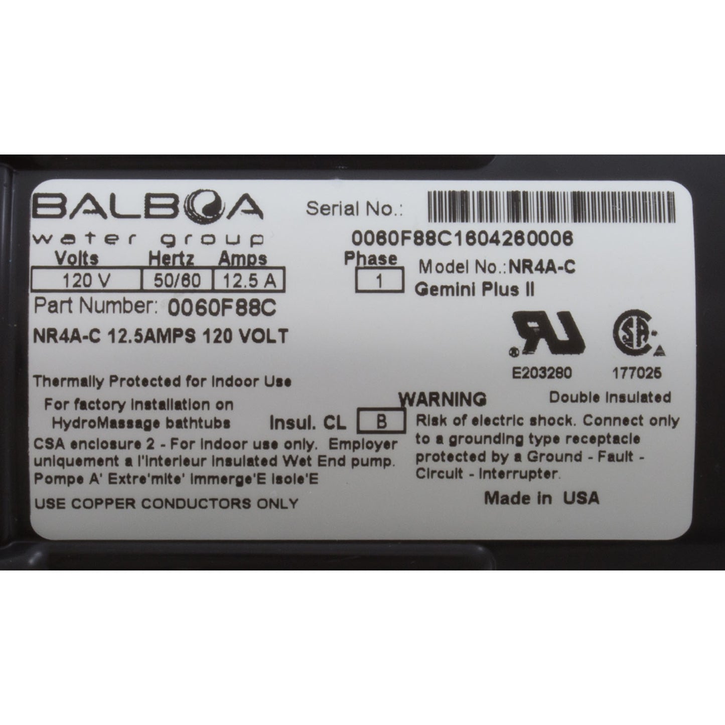 Bomba para baño, BWG Gemini Plus II, 1,5 hp, 115 V, 1-1/2", con AS, OEM