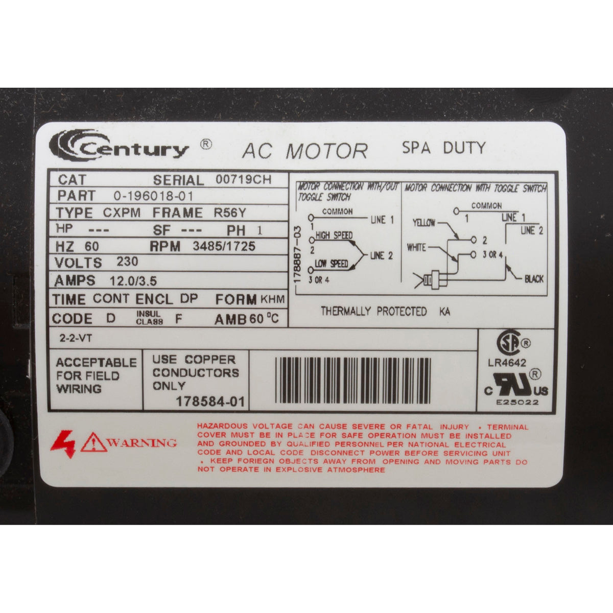 1016205 Pump, BWG Vico Ultimax, 3.0hp, 230v, 2-Spd, 56fr, 2", Side Disch