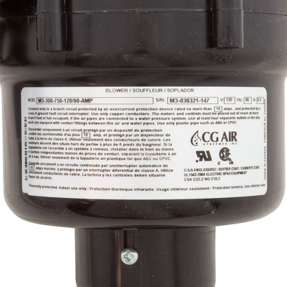 Blower, CG Air Millenium 3, 3-Spd, 115v, 9.5A, Heater, 3' AMP, AS