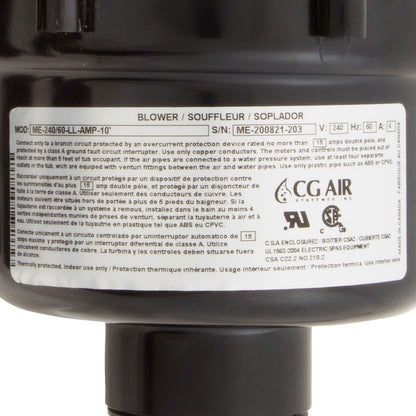 Blower, CG Air Millenium Long Life, 230v, 4.0A, 10ft AMP