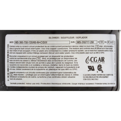 Soplador, CG Air Mill Sen, 115 V, 9,5 A, Nema de 2 pies, con silenciador y calentador