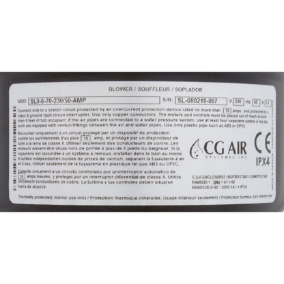 Soplador, CG Air SL0, 230 V, 7 pies de amperio, calentador, 50 Hz