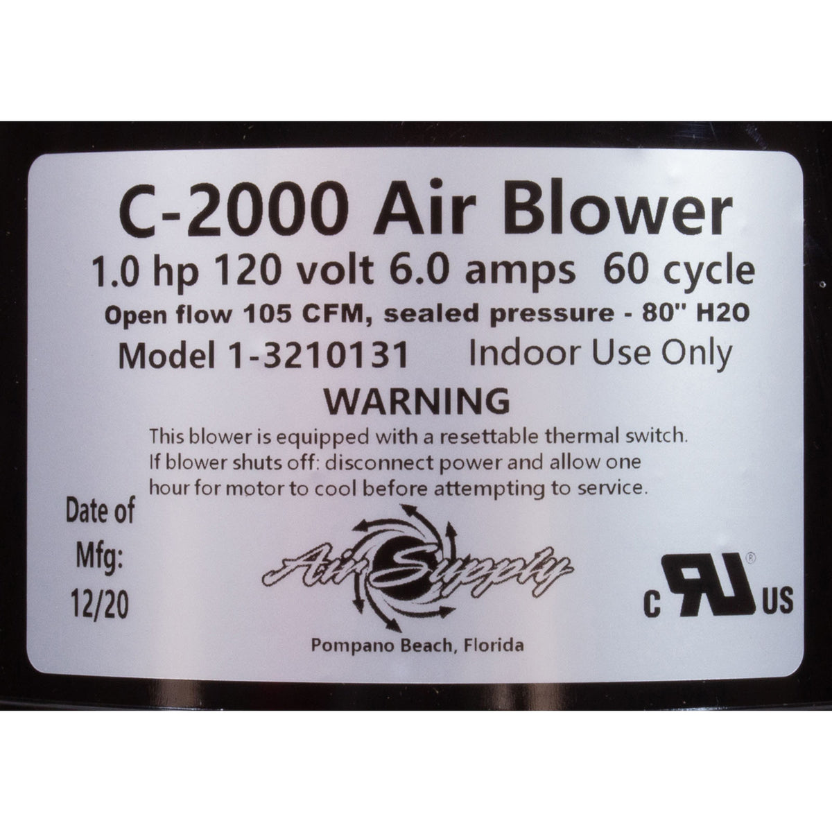 Blower, Air Supply Comet 2000, 1.0hp, 115v, 4.5A, 4ft AMP
