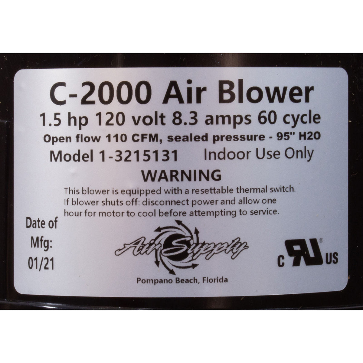 Souffleur, alimentation en air Comet 2000, 1,5 cv, 115 V, 7,4 A, 4 pi AMP