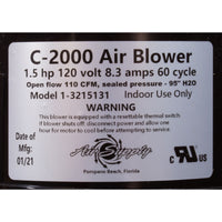 Souffleur, alimentation en air Comet 2000, 1,5 cv, 115 V, 7,4 A, 4 pi AMP