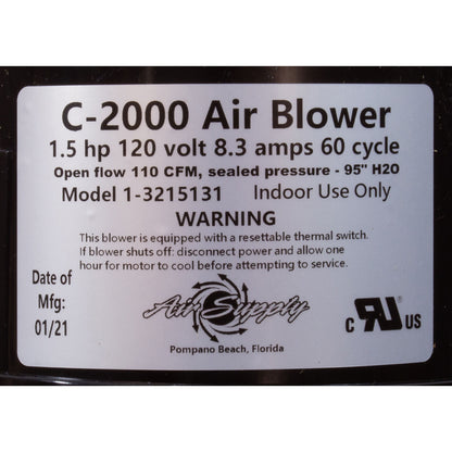 Souffleur, alimentation en air Comet 2000, 1,5 cv, 115 V, 7,4 A, 4 pi AMP