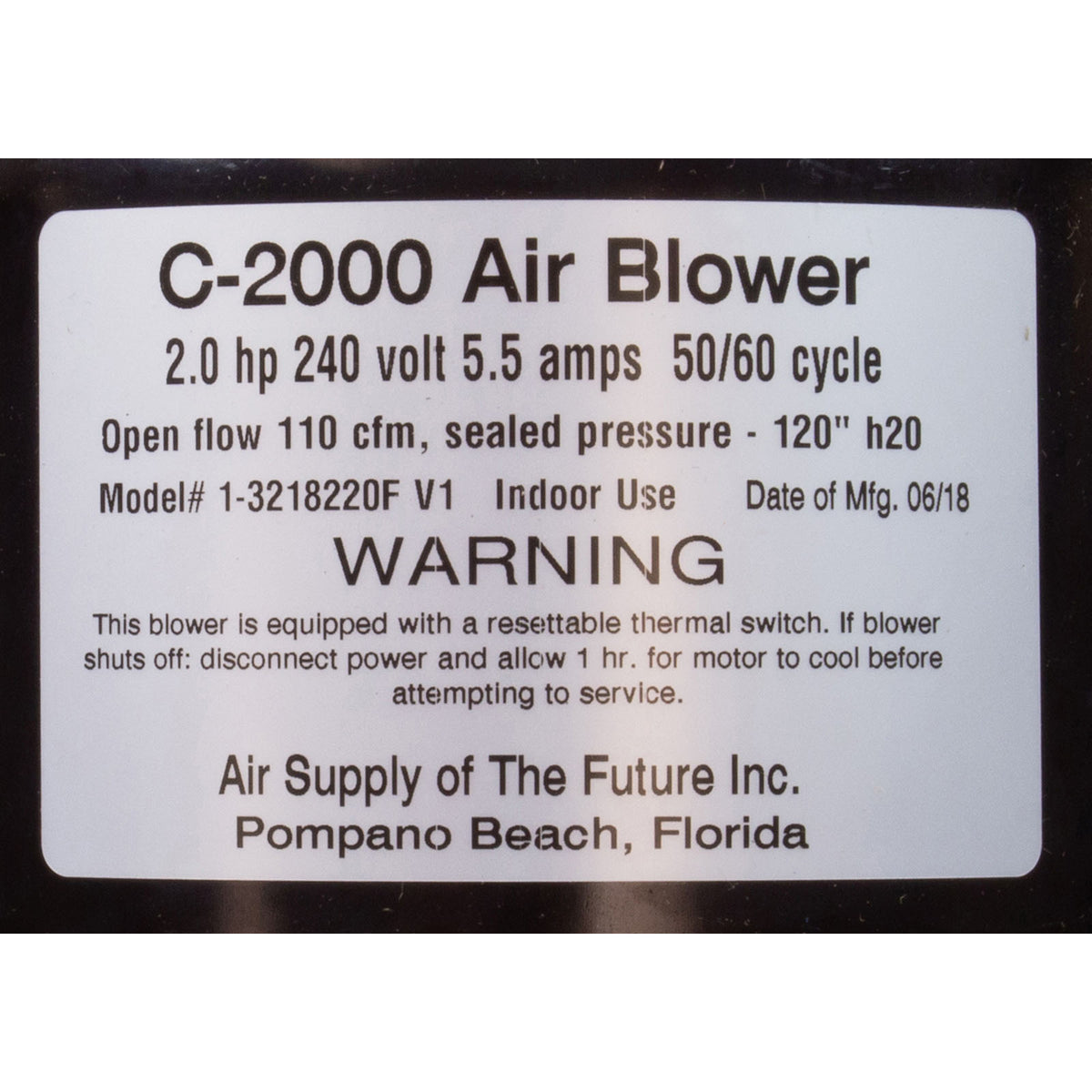Blower, Air Supply Comet 2000, 1.5hp, 230v, 4.2A, 4ft AMP
