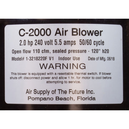 Souffleur, alimentation en air Comet 2000, 1,5 cv, 230 v, 4,2 A, 4 pi AMP