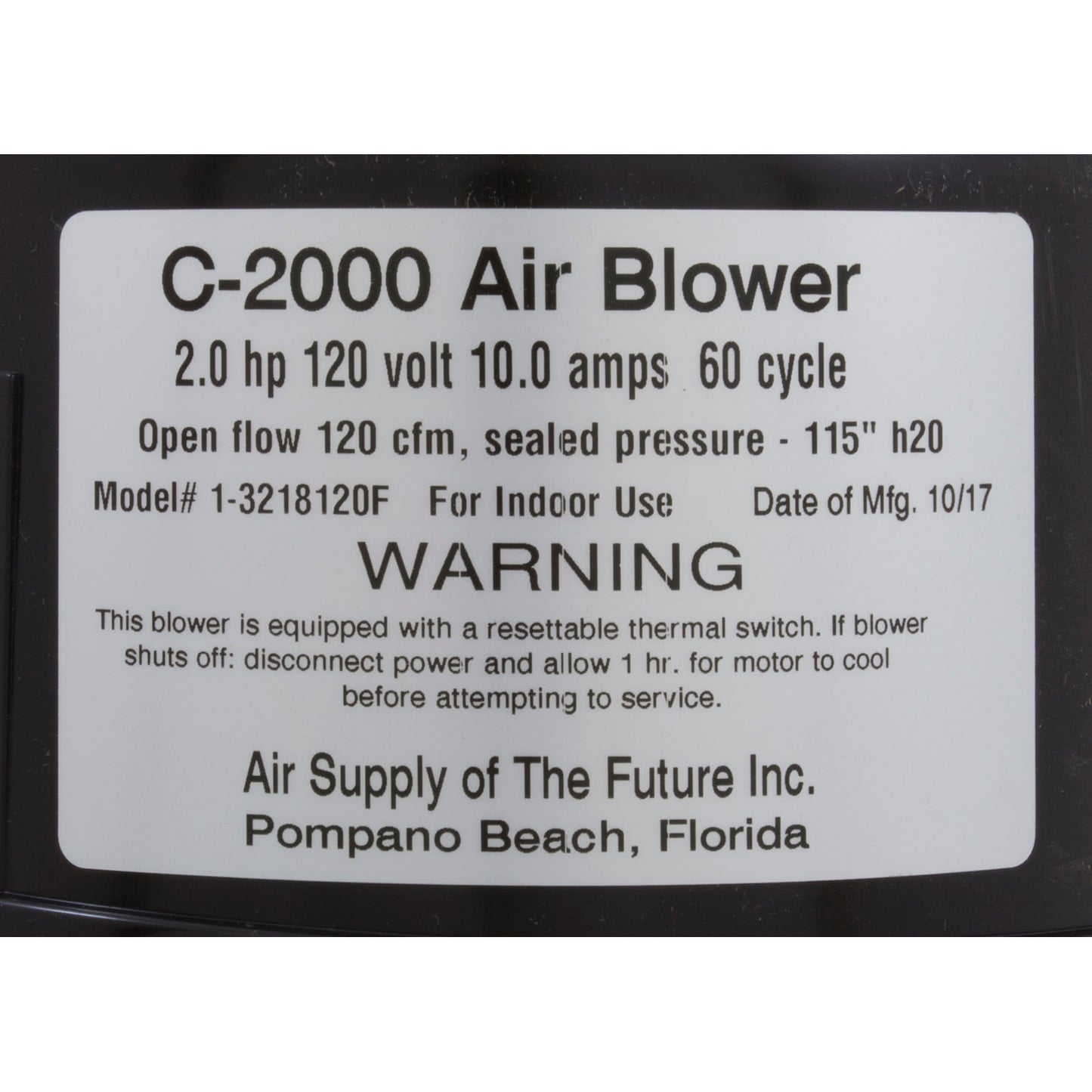 Souffleur, alimentation en air Comet 2000, 2,0 ch, 115 V, 10 A, 4 pi AMP