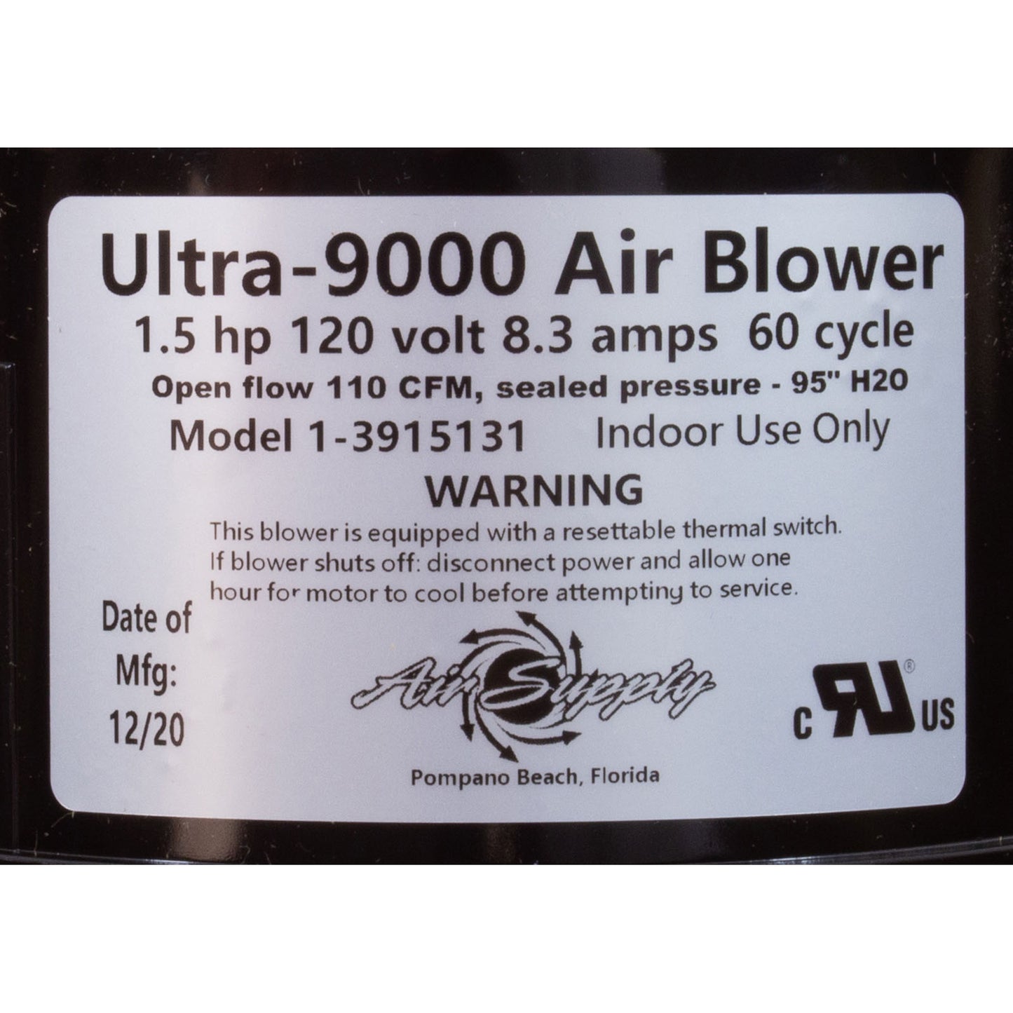 Souffleur, alimentation en air Ultra 9000, 1,5 ch, 115 V, 7,4 A, 4 pi AMP