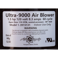 Soplador, Air Supply Ultra 9000, 1,5 hp, 115 v, 7,4 A, 4 pies de amperaje