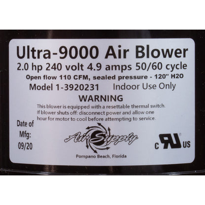 Souffleur, alimentation en air Ultra 9000, 2,0 ch, 230 V, 5,5 A, 4 pi AMP