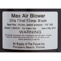 Blower, Air Supply Max Air, 2.0hp, 115v, 9.0A, 48" AMP Cord