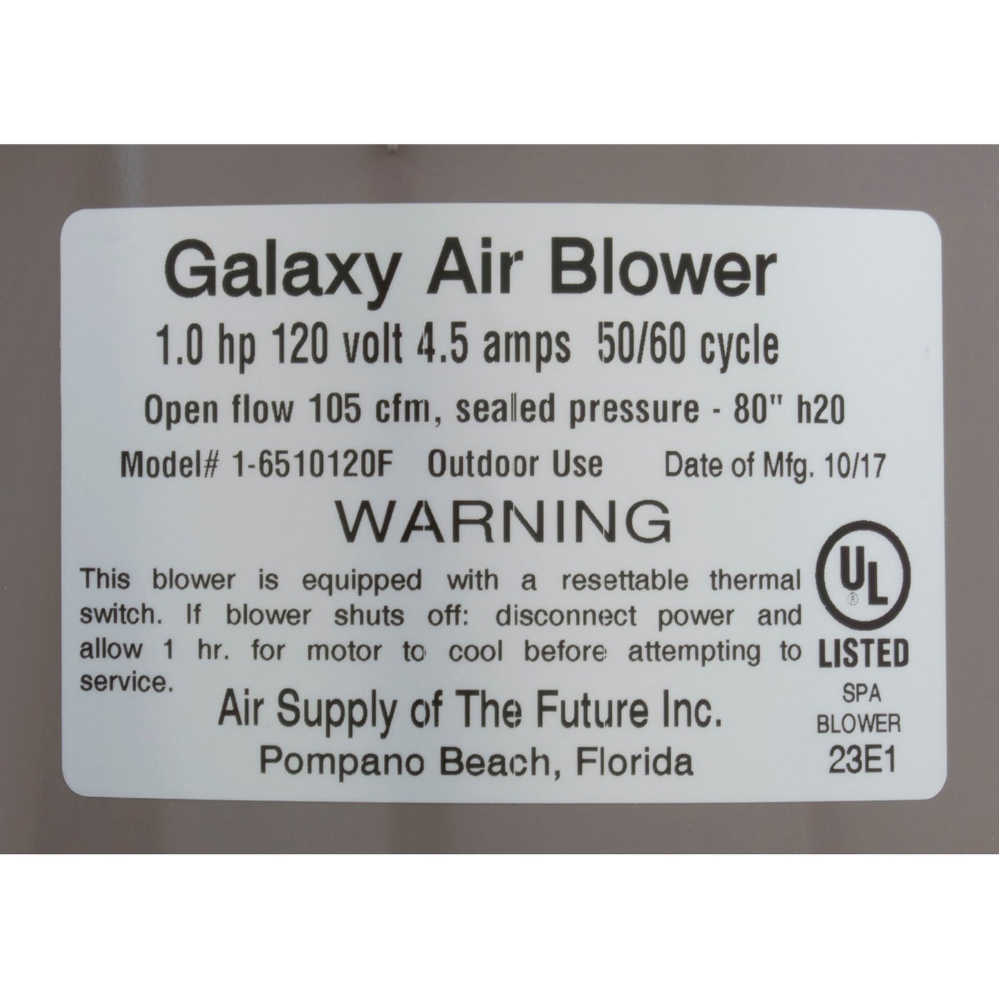 Soplador, suministro de aire Galaxy Pro, 1,0 hp, 115 V, 4,5 A, cableado