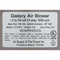 Soplador, suministro de aire Galaxy V2, 1,0 hp, 230 V, 3,0 A, cableado