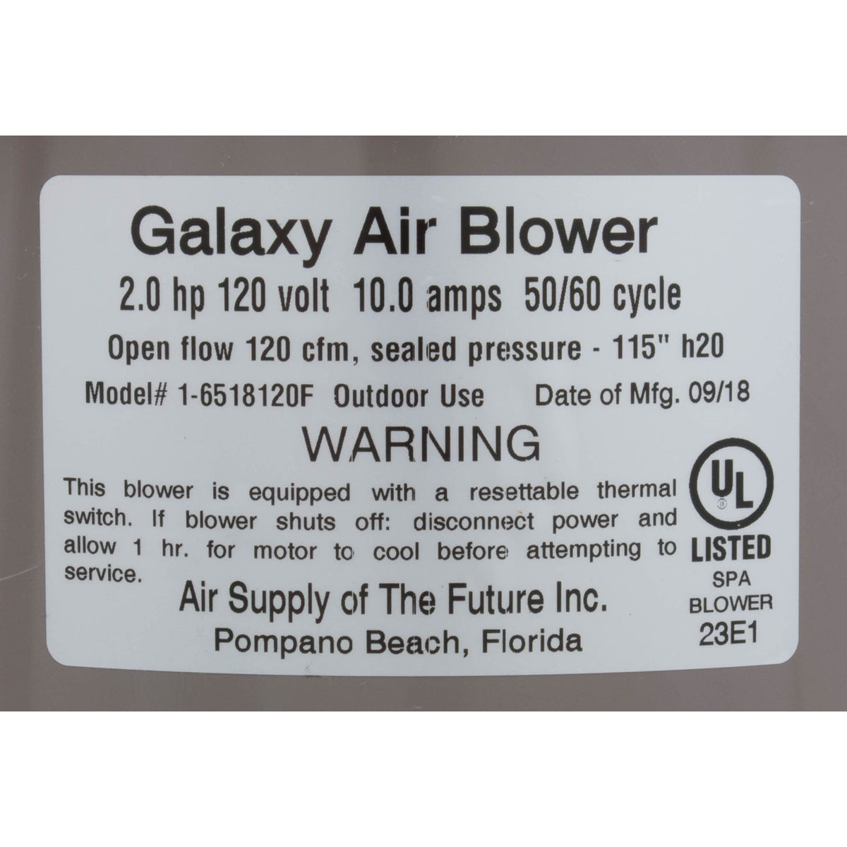 Blower, Air Supply Galaxy Pro, 2.0hp, 115v, 10.0A, Hardwire