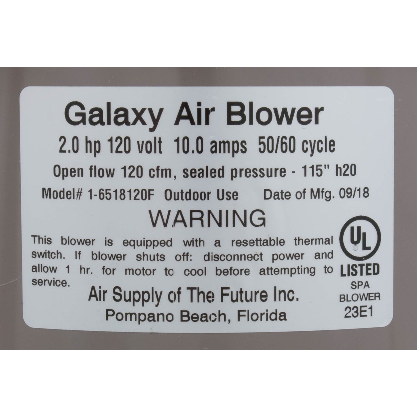 Souffleur, alimentation en air Galaxy Pro, 2,0 ch, 115 V, 10,0 A, câblé