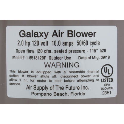 Souffleur, alimentation en air Galaxy Pro, 2,0 ch, 115 V, 10,0 A, câblé
