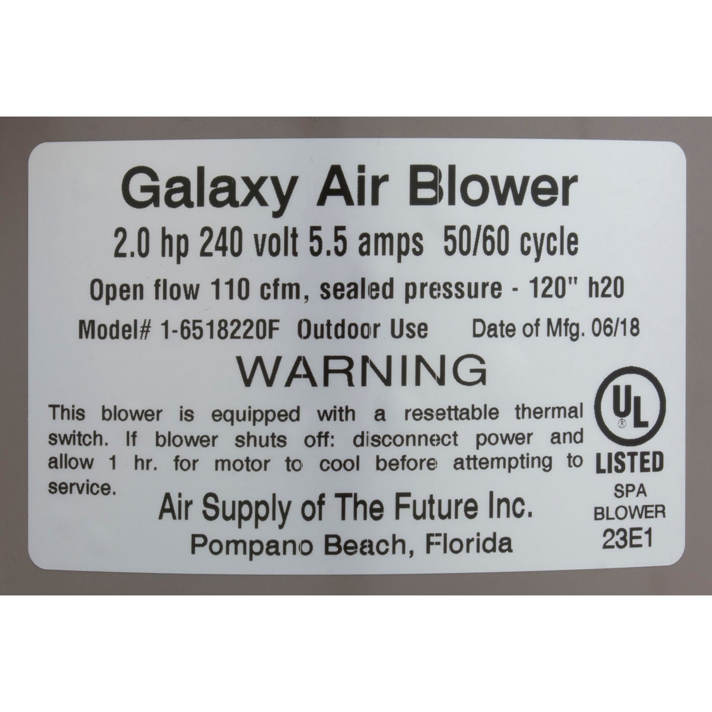 Souffleur, alimentation en air Galaxy Pro, 2,0 ch, 230 V, 5,5 A, câblé
