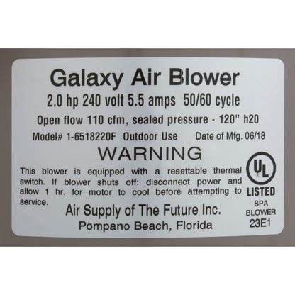 Souffleur, alimentation en air Galaxy Pro, 2,0 ch, 230 V, 5,5 A, câblé