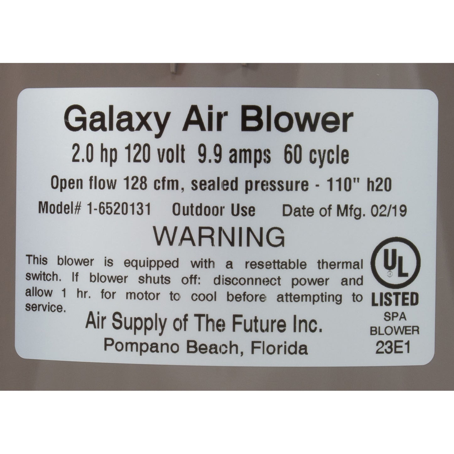 Soplador, suministro de aire Galaxy V2, 2,0 hp, 115 v, 9,9 A, cableado