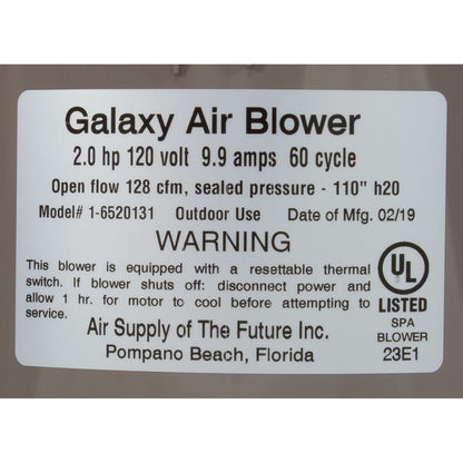 Soplador, suministro de aire Galaxy V2, 2,0 hp, 115 v, 9,9 A, cableado