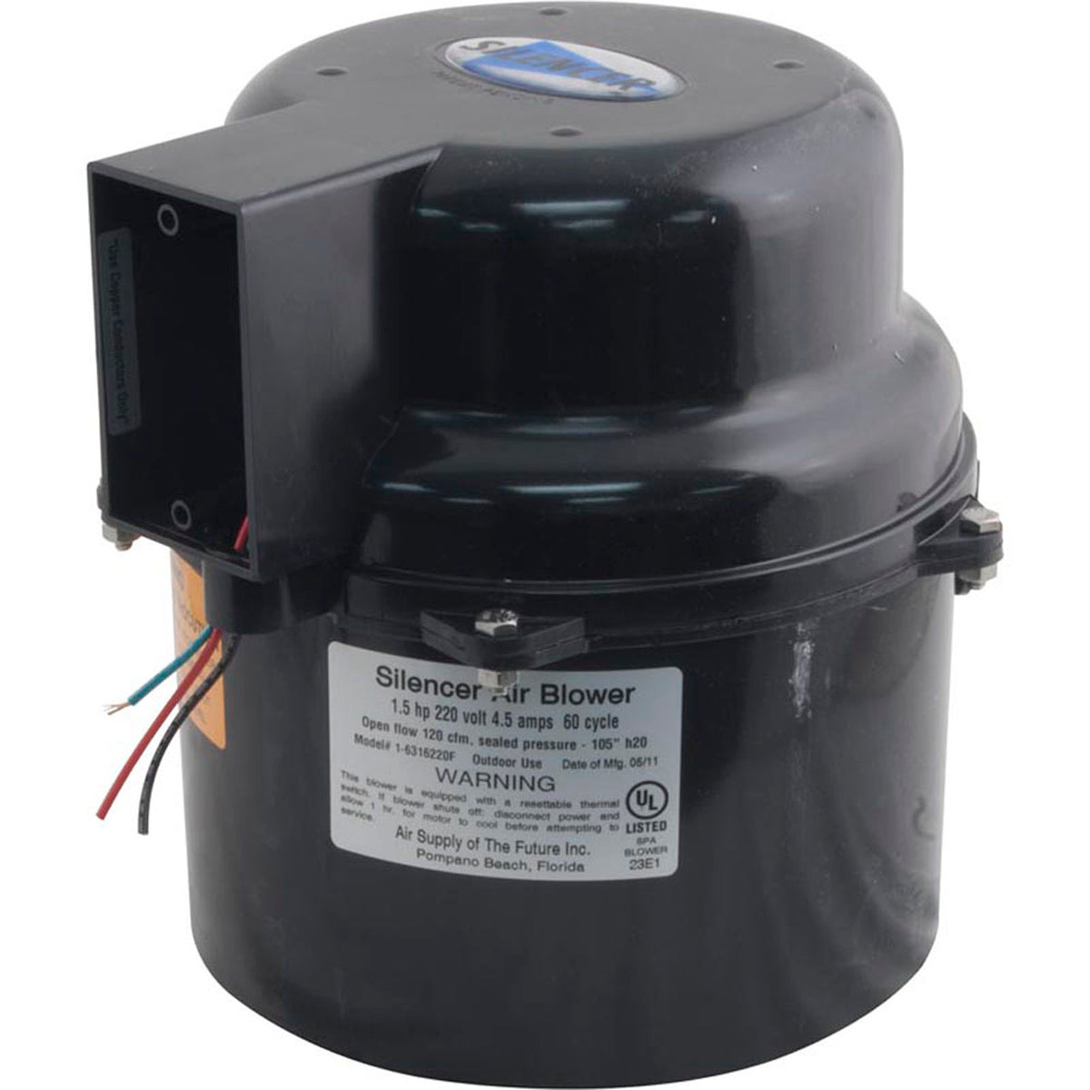 Blower, Air Supply Silencer, 1.5hp,230v, 4.5A, Hardwire