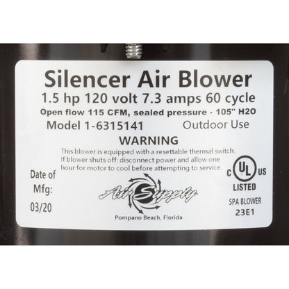 Souffleur, silencieux d'alimentation en air, 1,5 ch, 115 V, 7,0 A