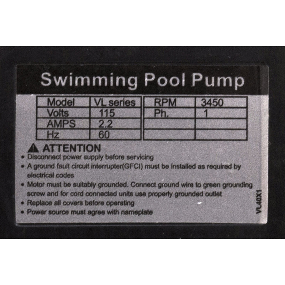 Pump, Hayward VL Series, 115v, 1-Spd, w/o Strainer, OEM