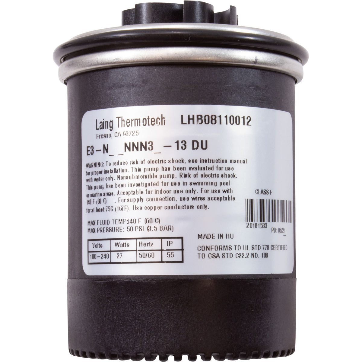 Pump, Circ, Laing E-3, 115v/230v, Drive Unit Only, OEM