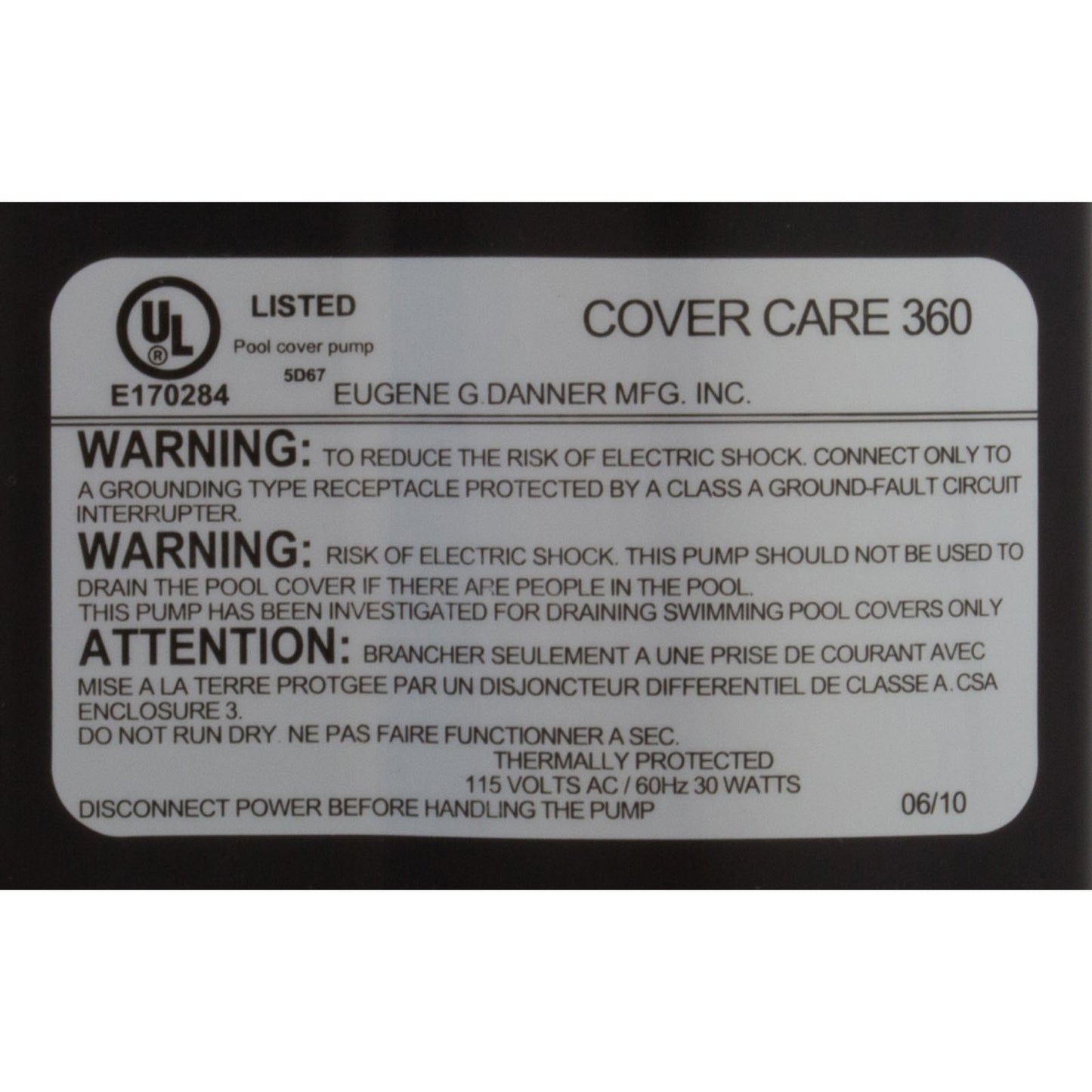 Pompe submersible Danner Cover Care modèle 360, 30 W, 3/4 po GHT