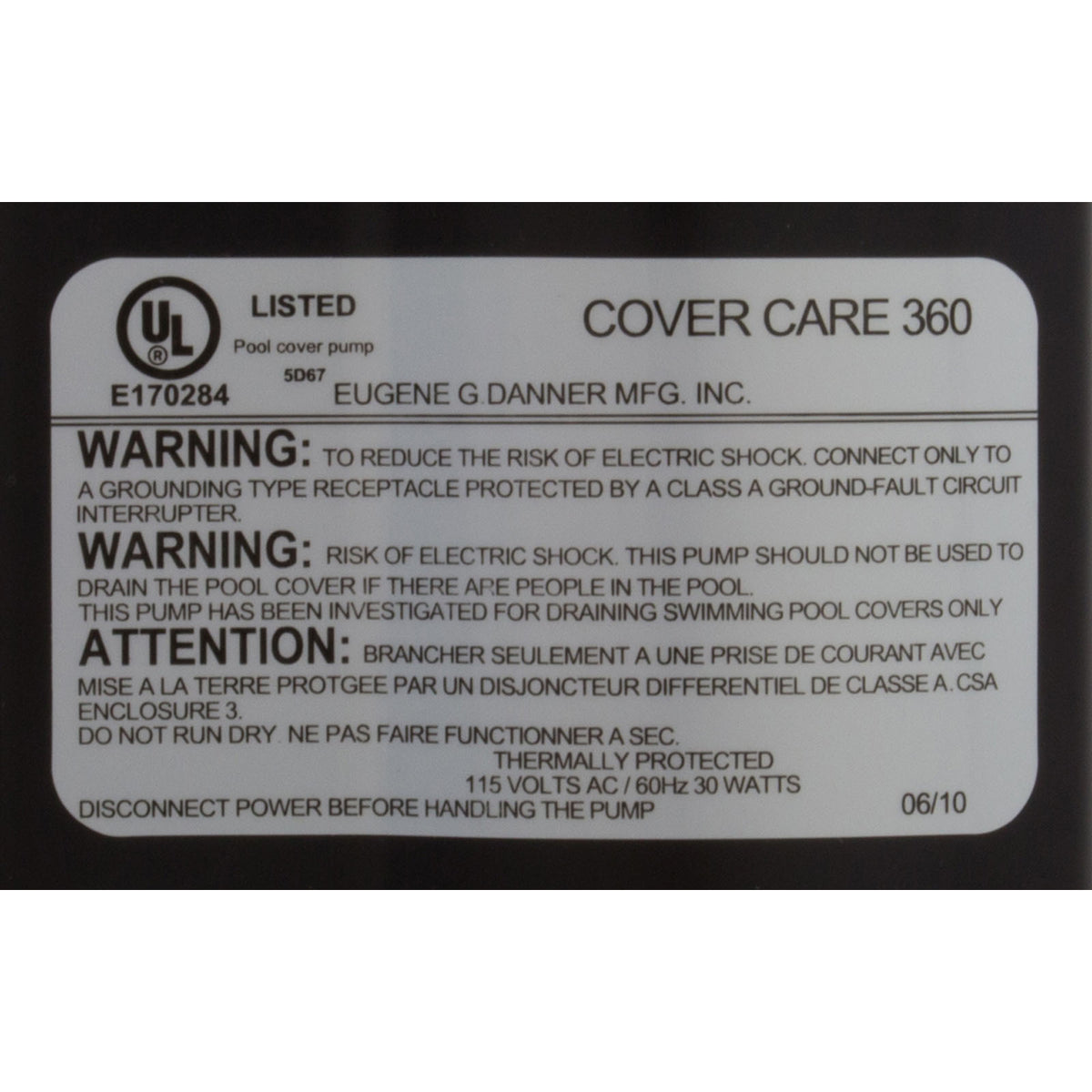 Pump, Submersible, Danner Cover Care Model 360, 30W, 3/4"GHT