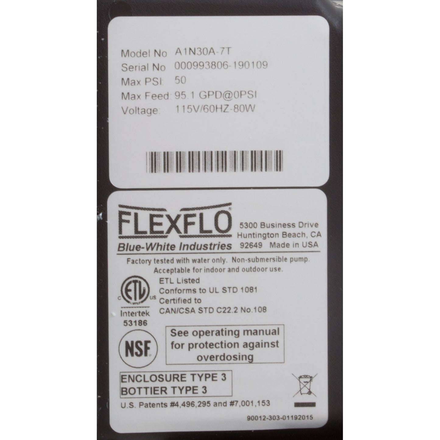 Bomba peristáltica Flexflo azul y blanca A-100NA, 115 V, 95,1 GPD