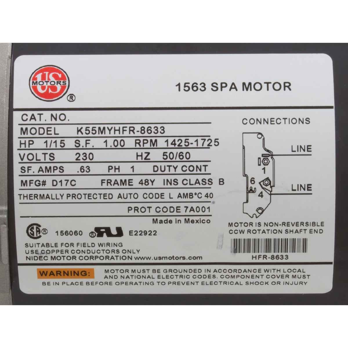 Pump, Circ, WW Iron Might, 1/15hp, 0.63A, 230v, 48fr, OEM