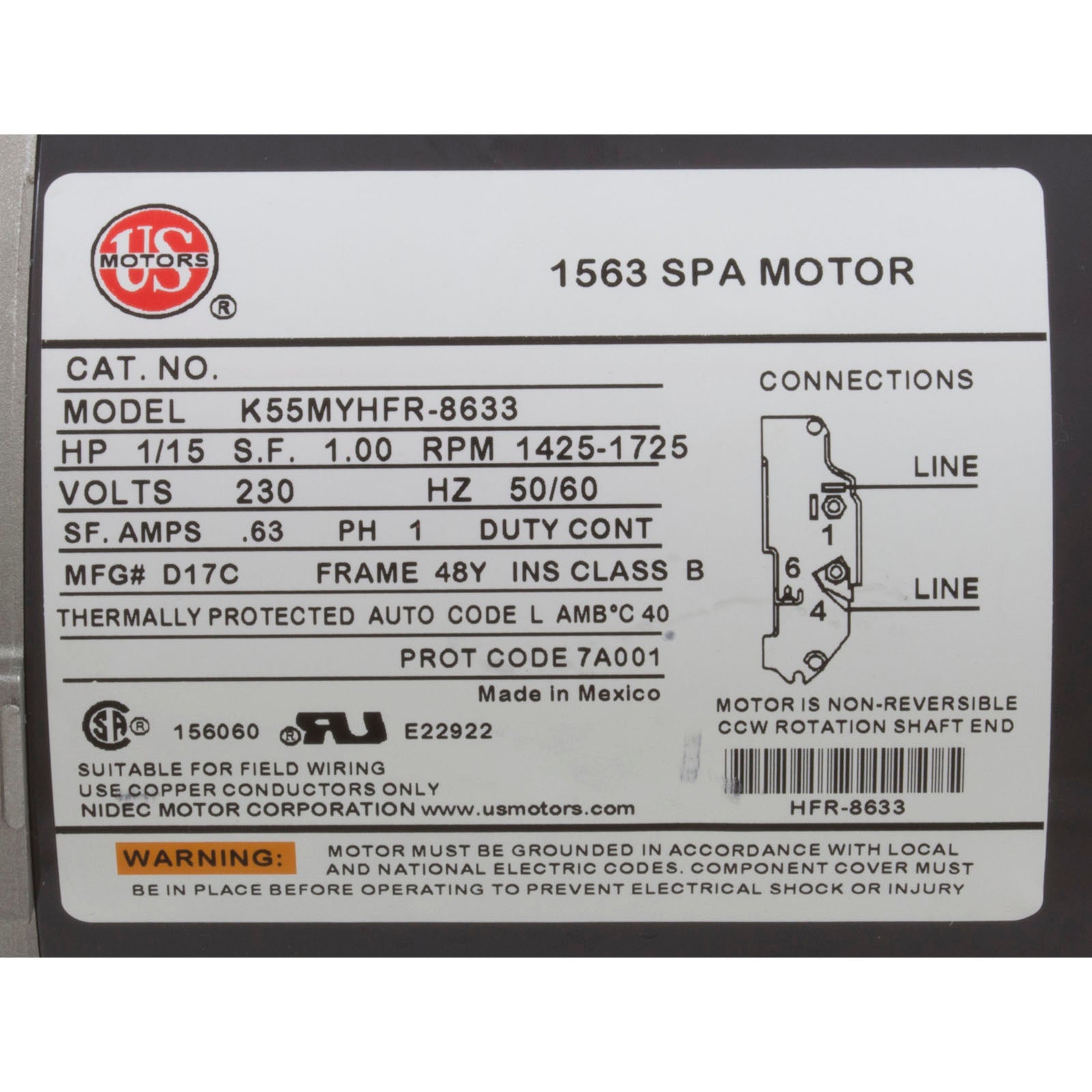 Pump, Circ, WW Iron Might, 1/15hp, 0.63A, 230v, 48fr, OEM