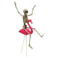 2 Flamingo Racers With Skeleton Riders Yard Prop