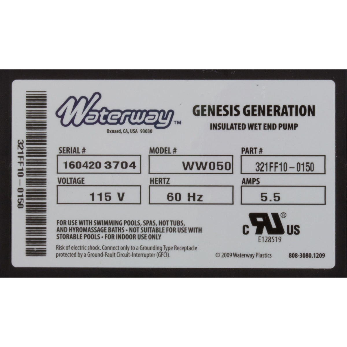 Pump, Bath, WW Genesis, 5.5A, 115v, 1-1/2", w/Rubber Pads, OEM, AS