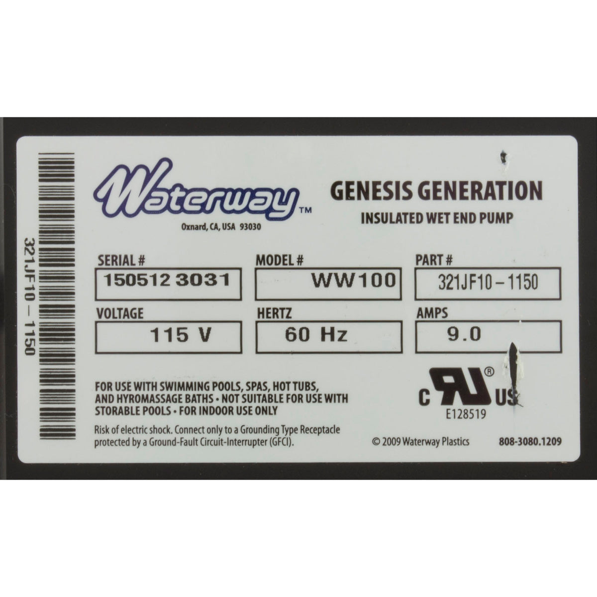 Pump, Bath, Waterway Genesis, 9.0A, 115v, 1-1/2", OEM, AS