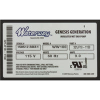 Pump, Bath, Waterway Genesis, 9.0A, 115v, 1-1/2", OEM, AS
