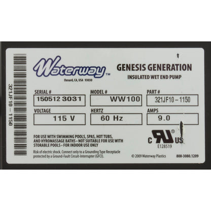 Bomba, baño, Waterway Genesis, 9,0 A, 115 V, 1-1/2", OEM, AS