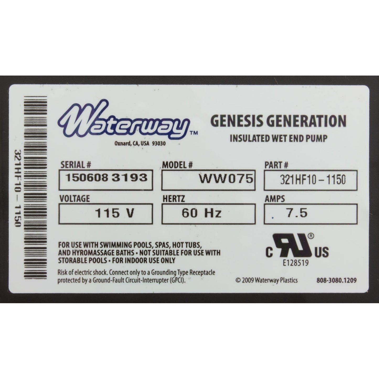 Bomba, baño, Waterway Genesis, 7,5 A, 115 V, 1-1/2", OEM, AS