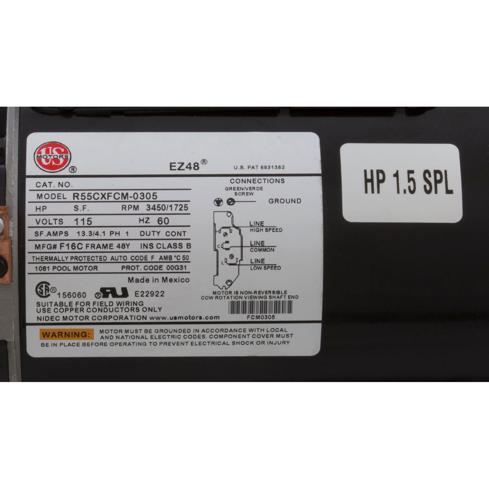 Pump, WW E-Series, 1.5hp Nidec, 115v, 2-Speed, 48fr, 1-1/2", Kit
