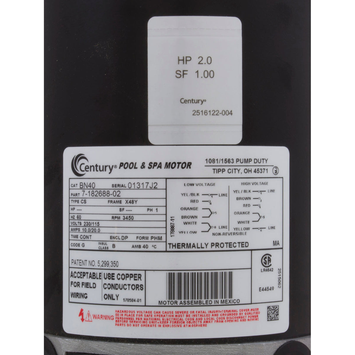 Pump, WW E-Series, 2.0hp Century, Conv, 1-Speed, 48fr, 1-1/2"